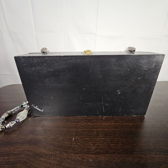 Vintage Handmade Cigar Box Purse with Beaded Strap Horse & Carriage Design - Picture 9 of 9